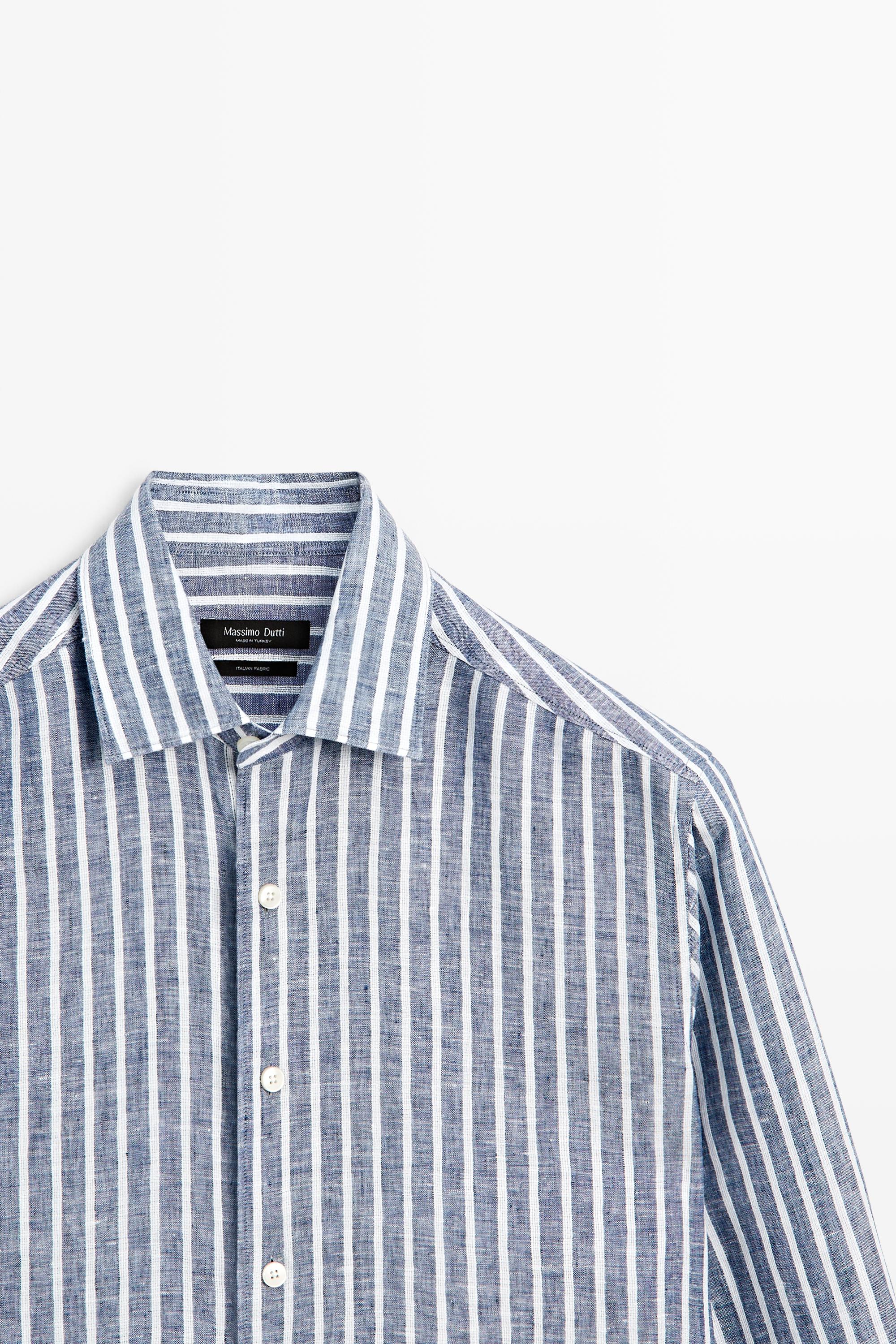 Regular fit striped 100% linen shirt